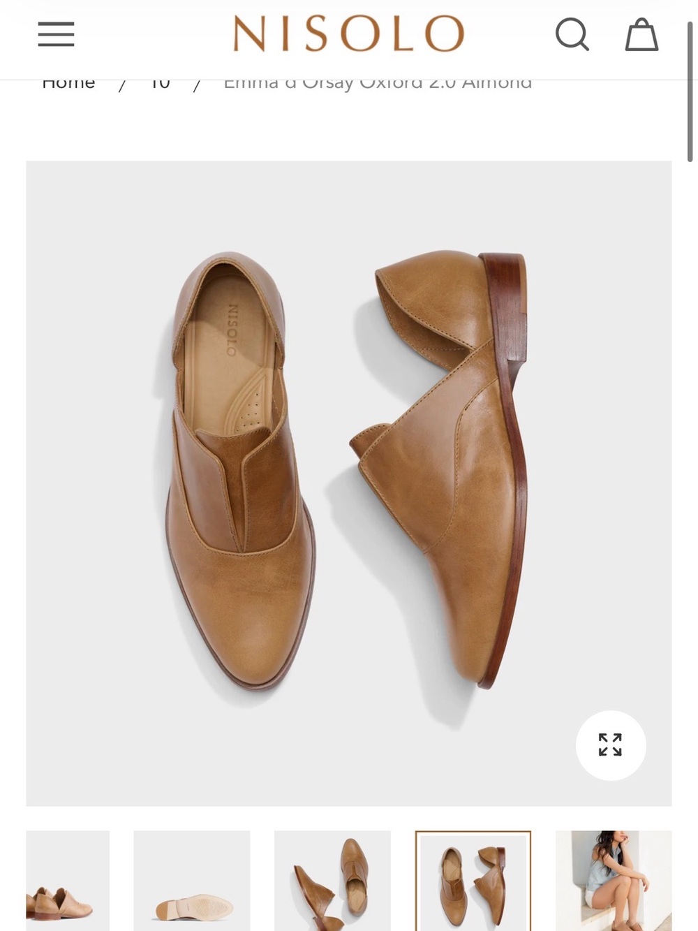 Nisolo Tan Leather Emma Orsay Oxford Flats